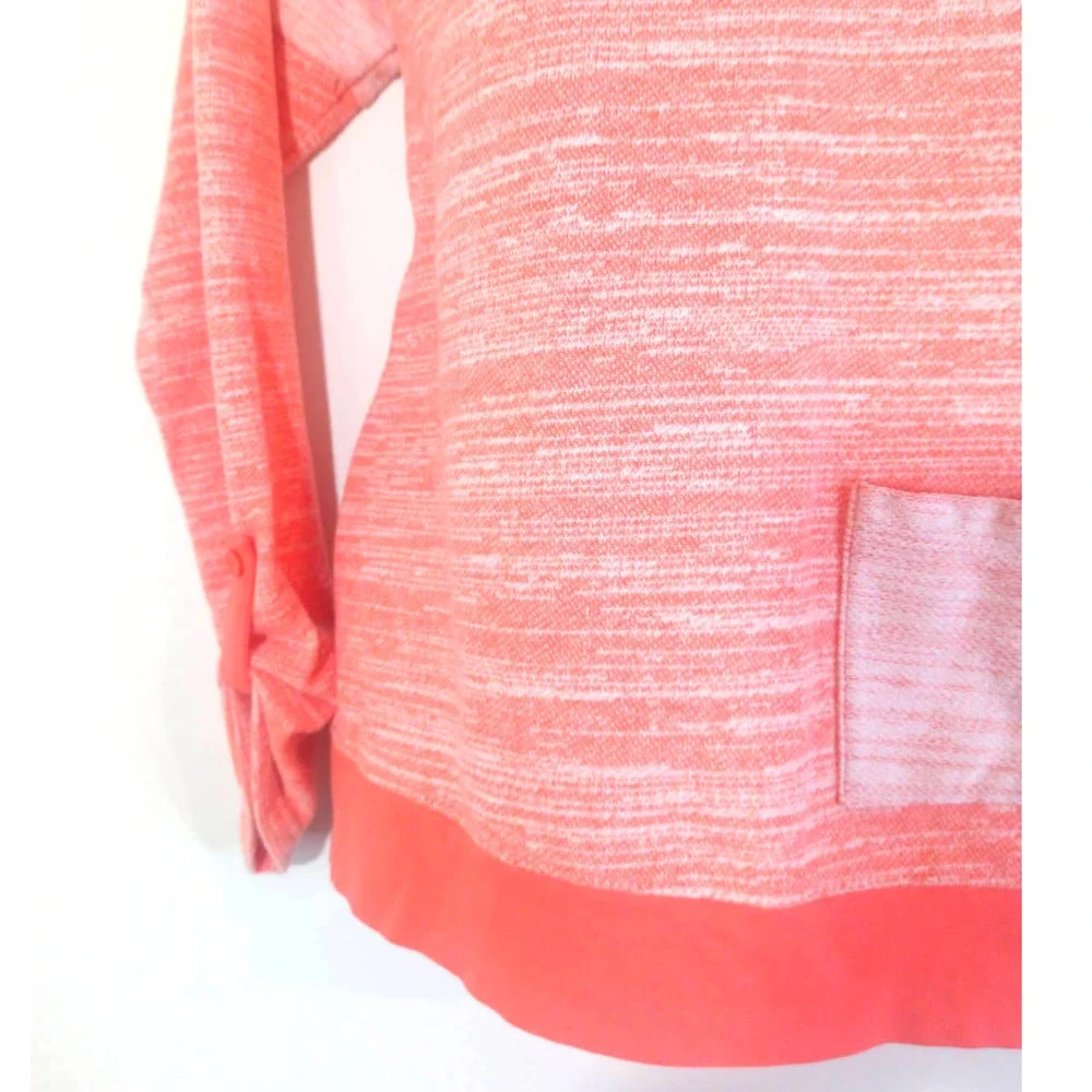 Jones New York Sport Women Sz L Coral Orange Long Sleeve Top With Pocket - Picture 2 of 8